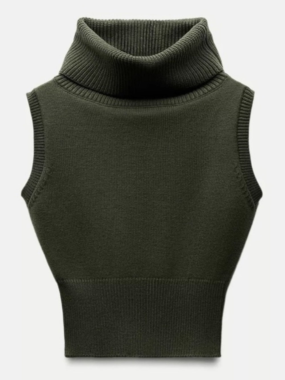 Zara Olive Green Sleeveless Turtleneck Sweater